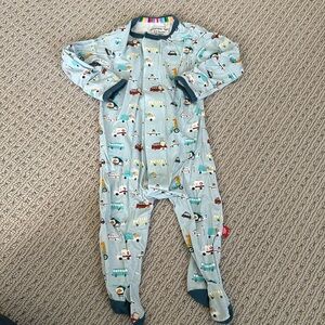 EUC 3-6 month modal magnetic me footie - transportation theme